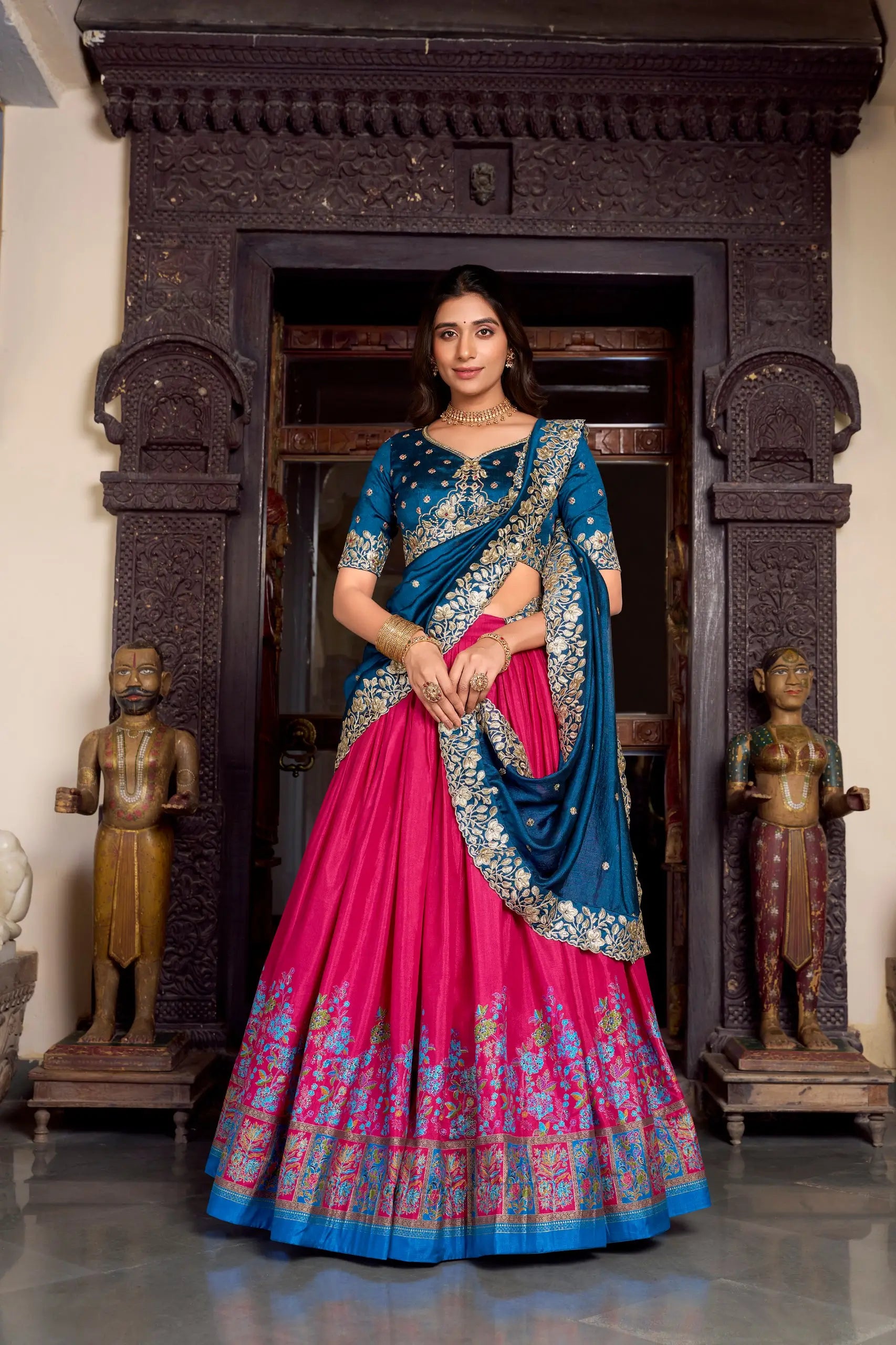 Tussar Silk Foil Work Lehenga Set with Embroidered Dupatta