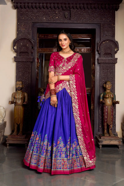 Tussar Silk Foil Work Lehenga Set with Embroidered Dupatta