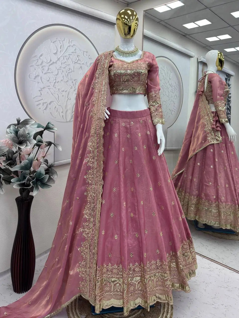 Two Tone Fandy Silk Embroidered Lehenga Choli Set for Wedding and Festive Wear
