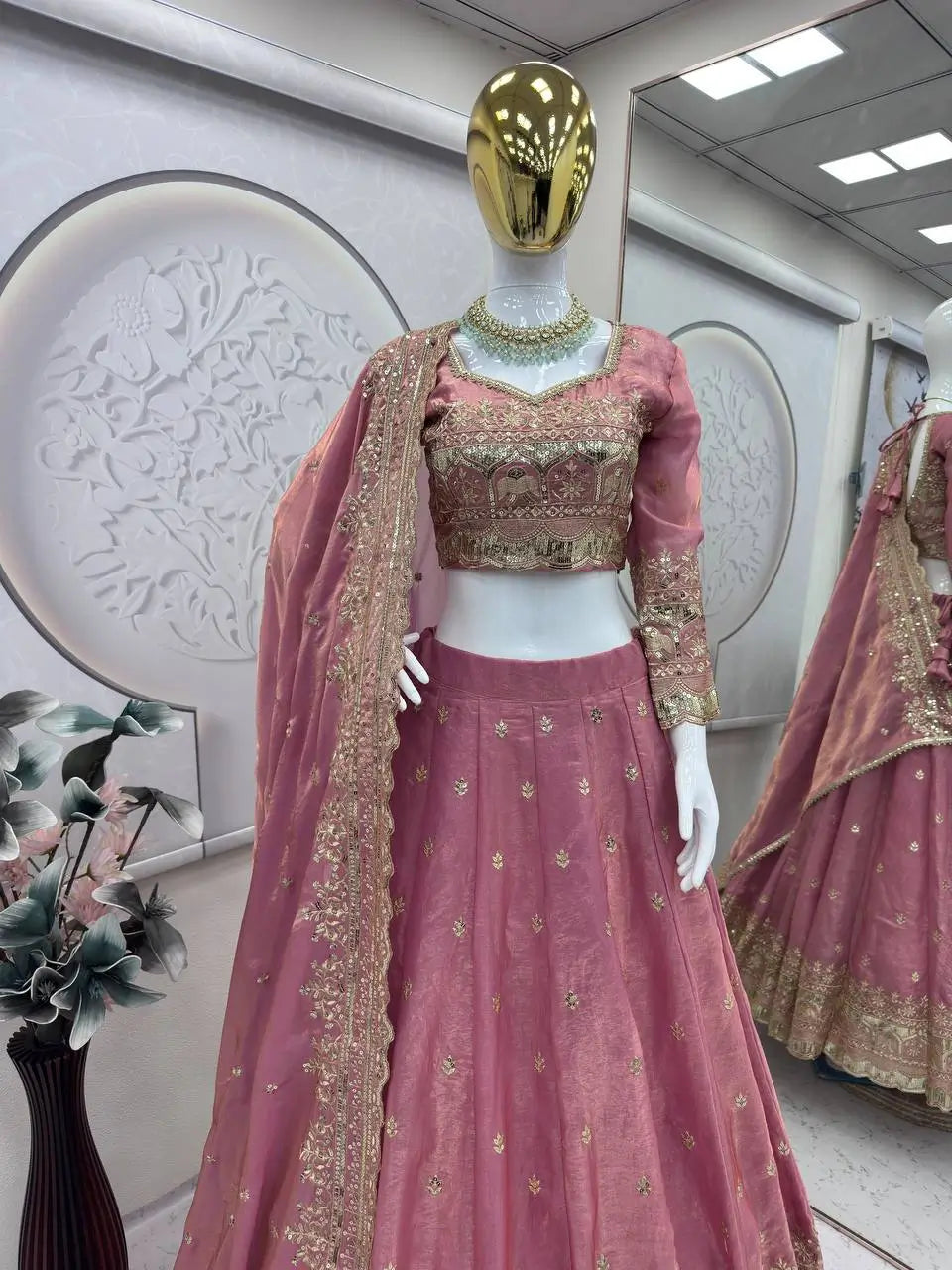 Two Tone Fandy Silk Embroidered Lehenga Choli Set for Wedding and Festive Wear