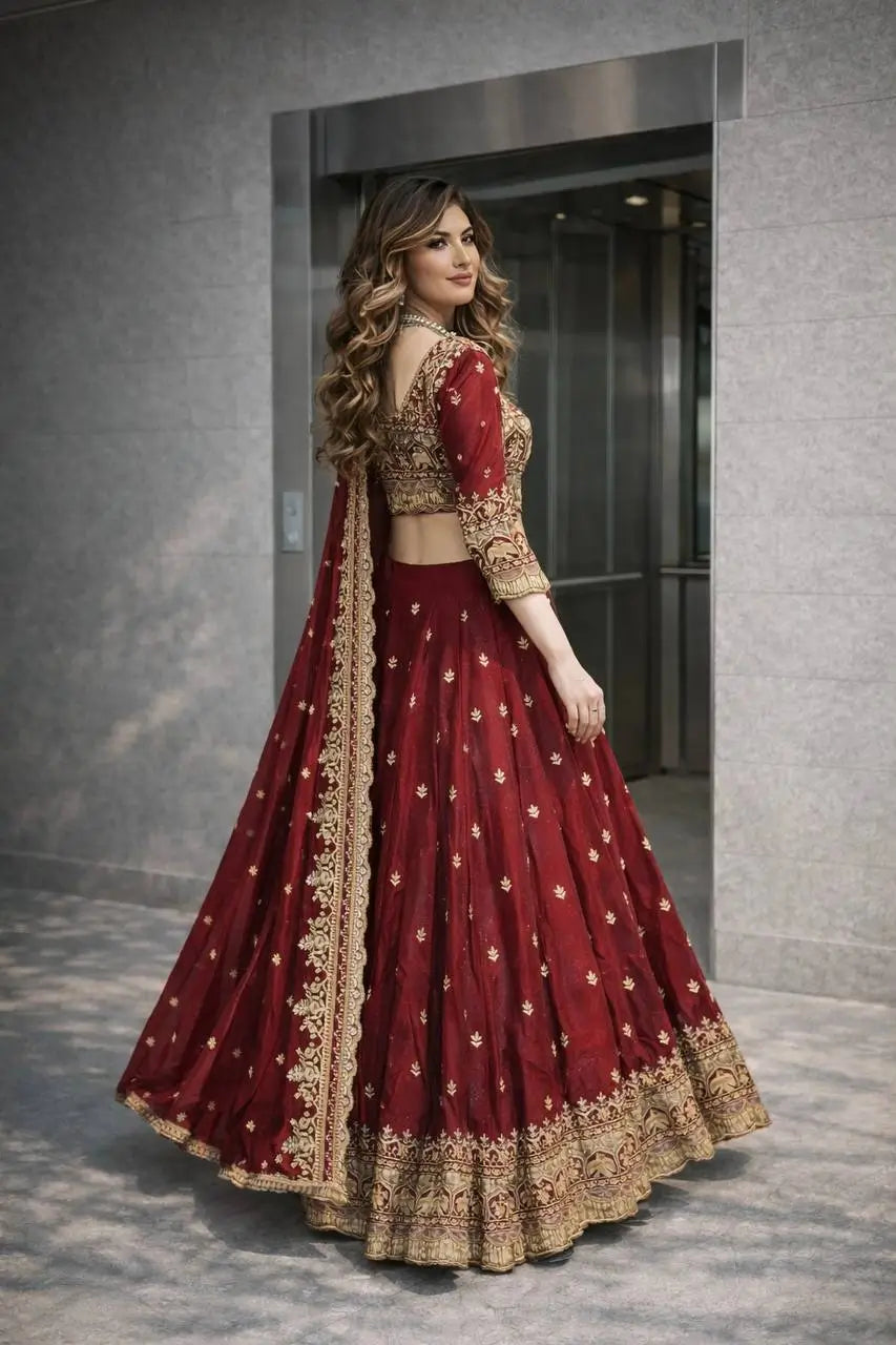 Two Tone Fandy Silk Embroidered Lehenga Choli Set for Wedding and Festive Wear