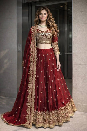 Two Tone Fandy Silk Embroidered Lehenga Choli Set for Wedding and Festive Wear