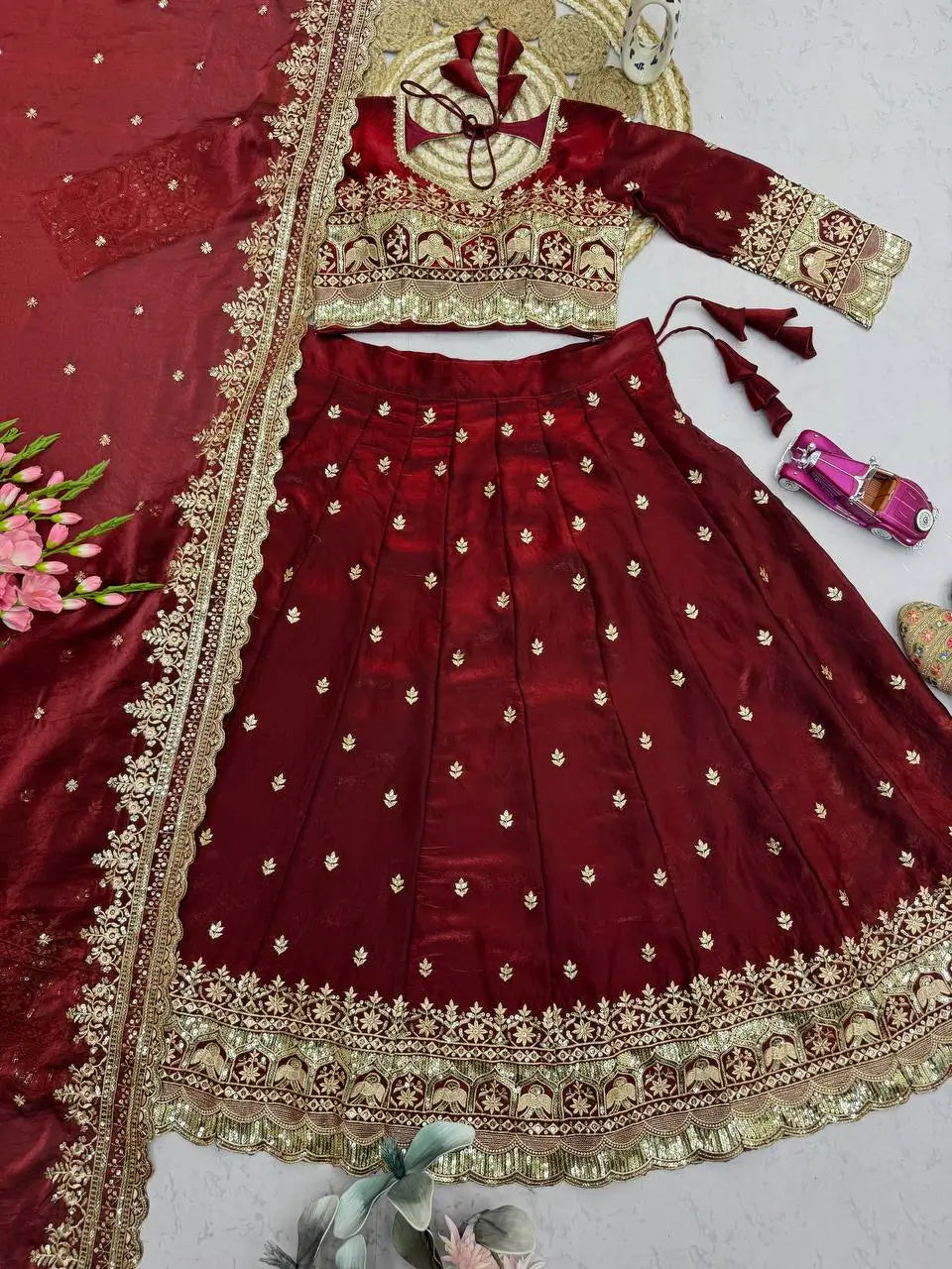 Two Tone Fandy Silk Embroidered Lehenga Choli Set for Wedding and Festive Wear