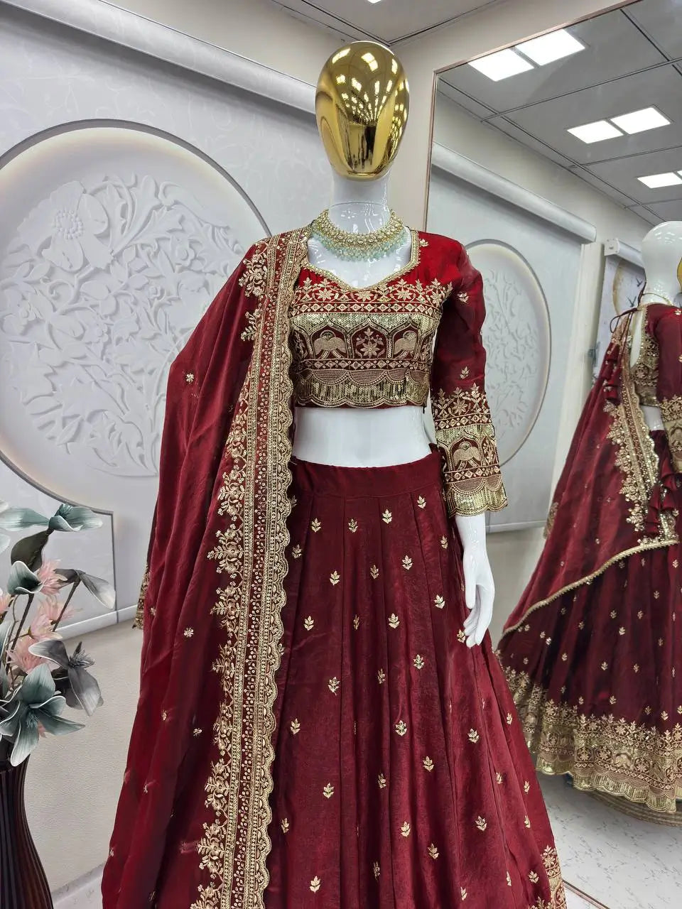 Two Tone Fandy Silk Embroidered Lehenga Choli Set for Wedding and Festive Wear
