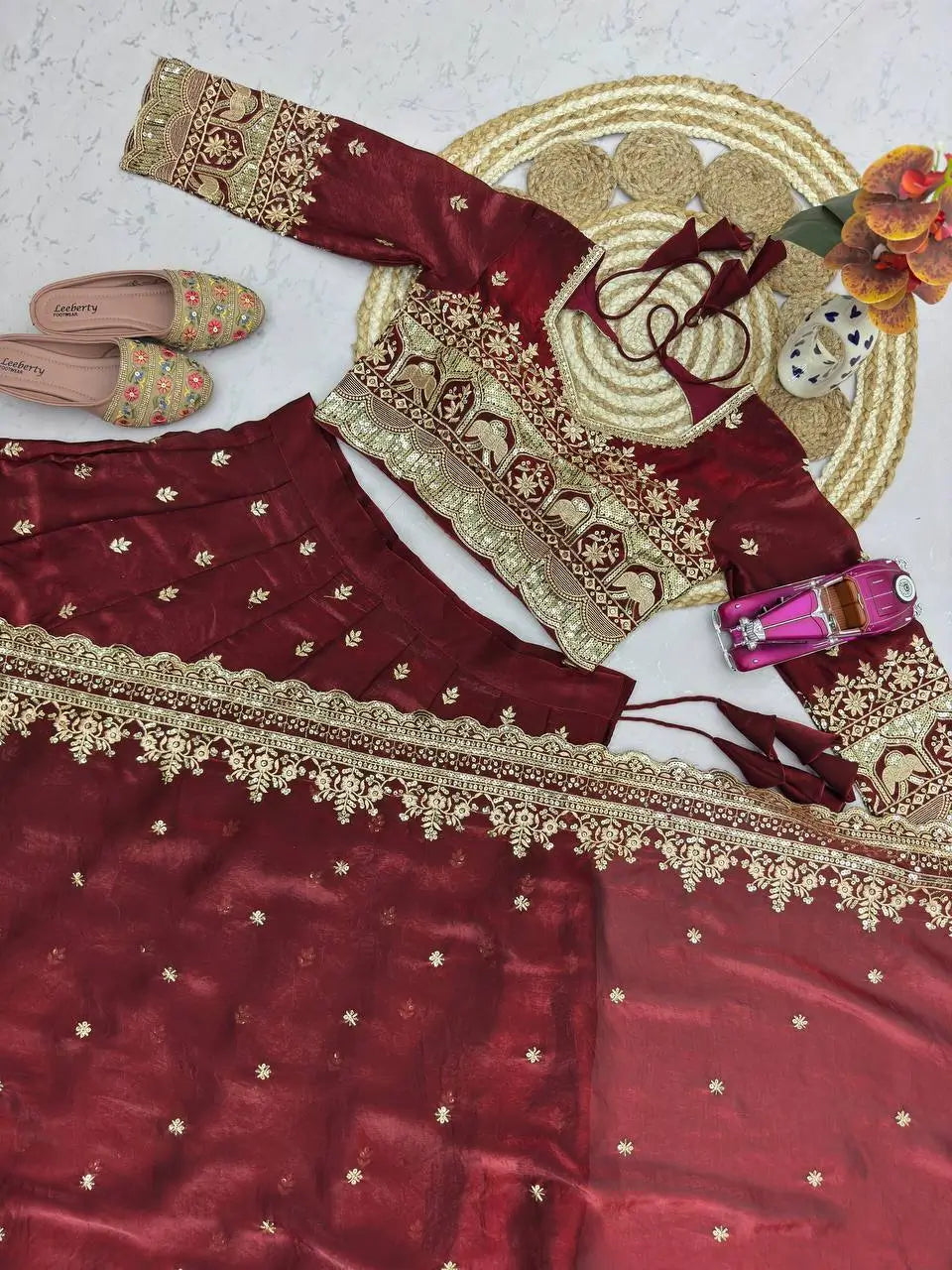 Two Tone Fandy Silk Embroidered Lehenga Choli Set for Wedding and Festive Wear