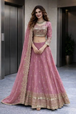 Two Tone Fandy Silk Embroidered Lehenga Choli Set for Wedding and Festive Wear