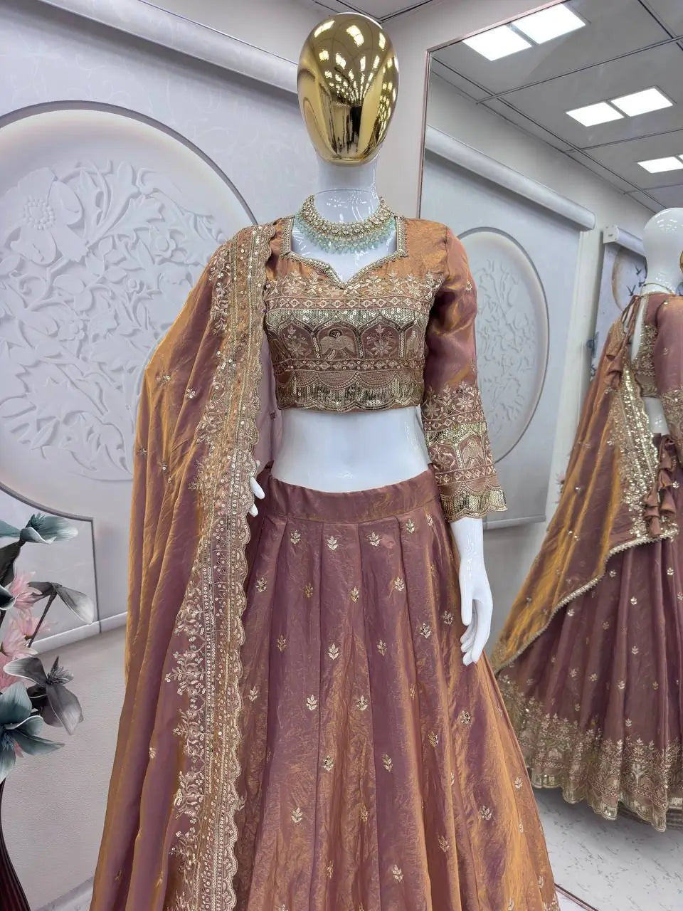 Two Tone Fandy Silk Embroidered Lehenga Choli Set for Wedding and Festive Wear
