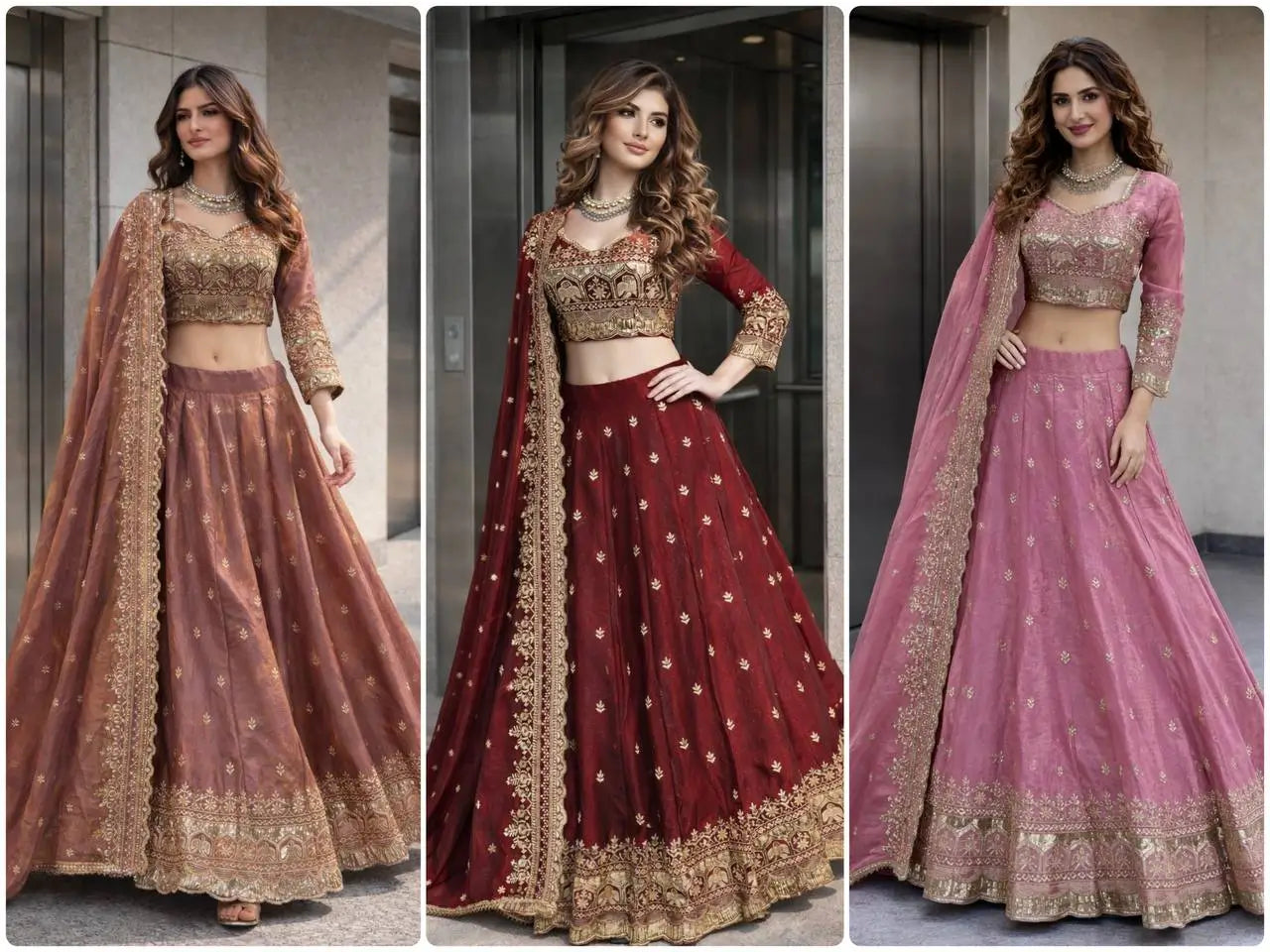 Two Tone Fandy Silk Embroidered Lehenga Choli Set for Wedding and Festive Wear