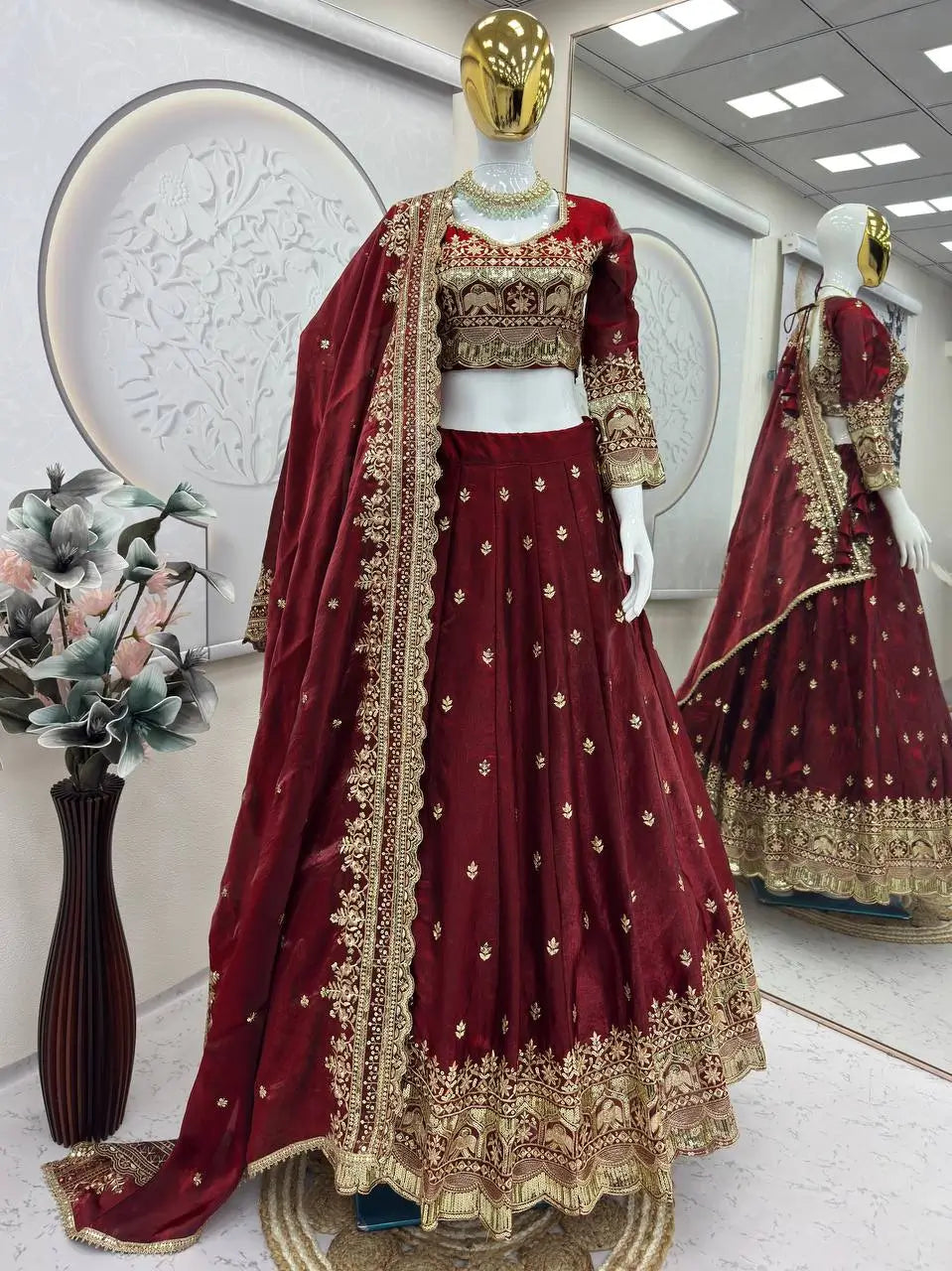 Two Tone Fandy Silk Embroidered Lehenga Choli Set for Wedding and Festive Wear