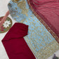 Two Tone Frendy Silk Embroidered Kurti Palazzo Set for Wedding and Festive Wear