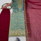 Two Tone Frendy Silk Embroidered Kurti Palazzo Set for Wedding and Festive Wear