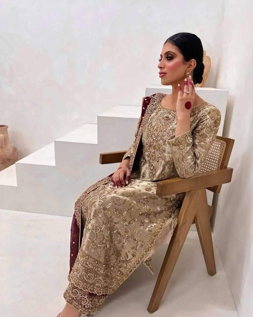 Two Tone Frendy Silk Embroidered Kurti Palazzo Set for Wedding and Festive Wear