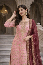 Two Tone Frendy Silk Embroidered Kurti Palazzo Set for Wedding and Festive Wear