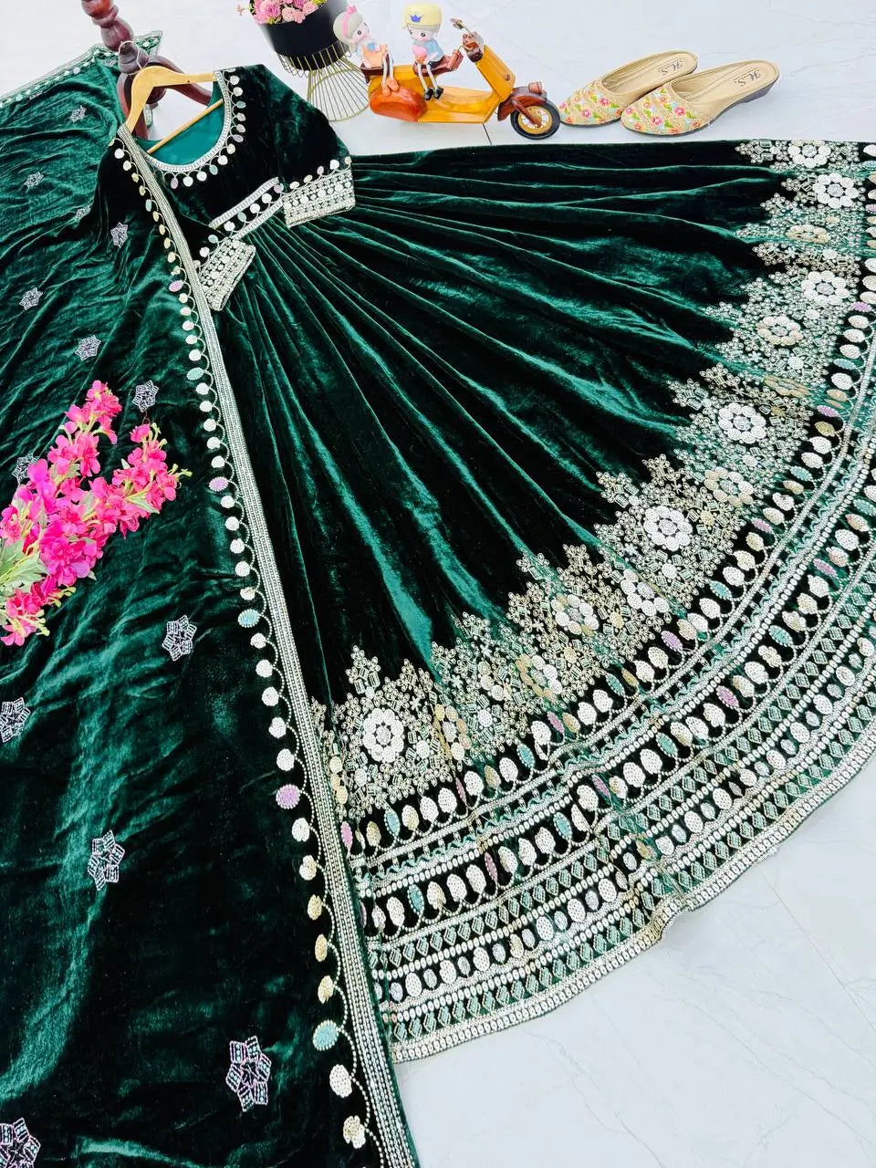 Velvet Embroidered Anarkali Gown Set