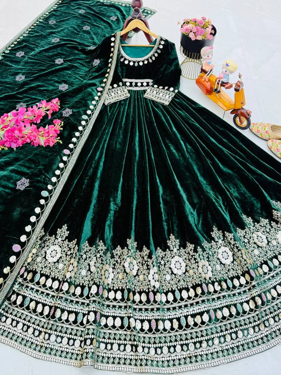 Velvet Embroidered Anarkali Gown Set