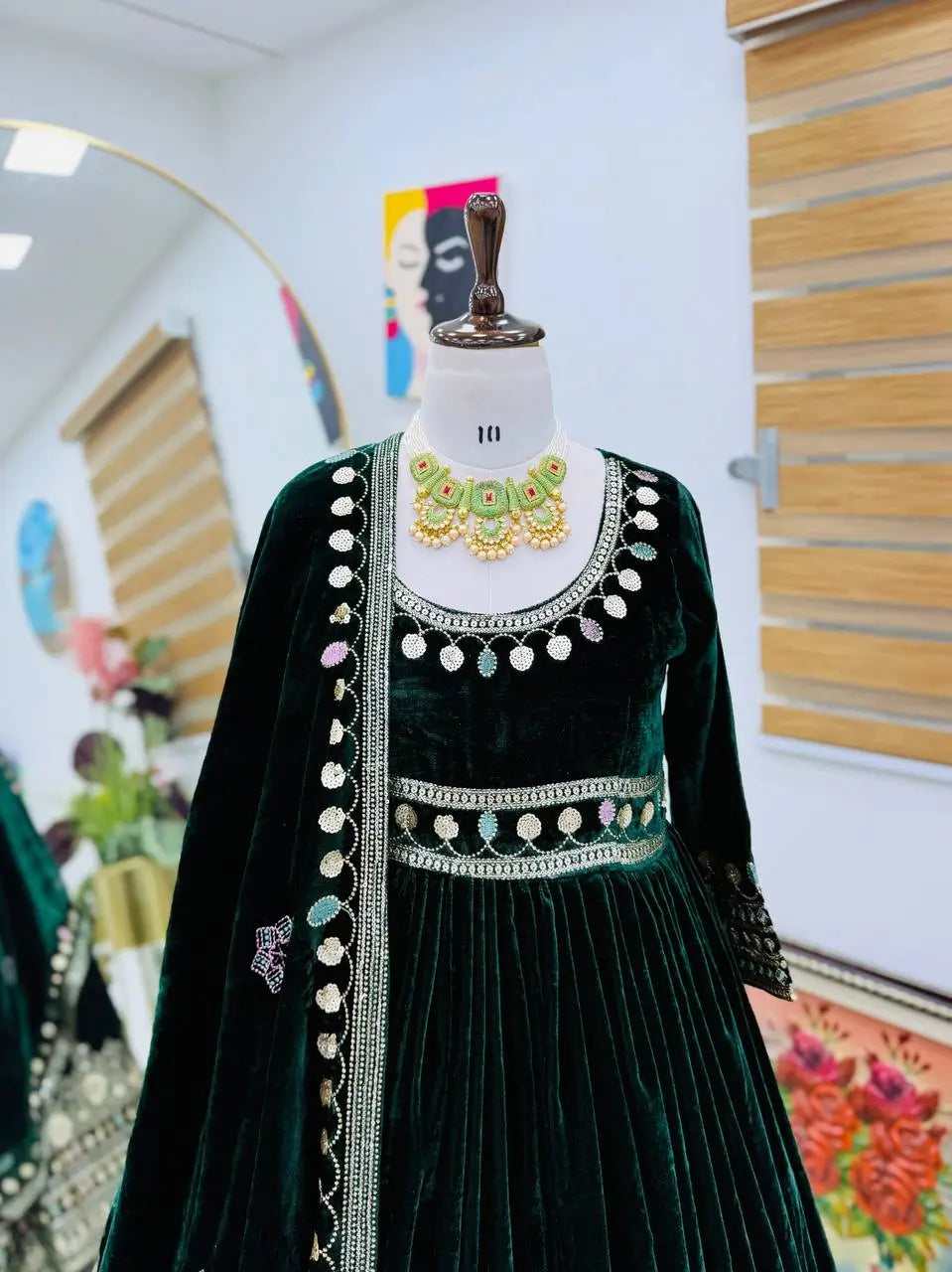 Velvet Embroidered Anarkali Gown Set