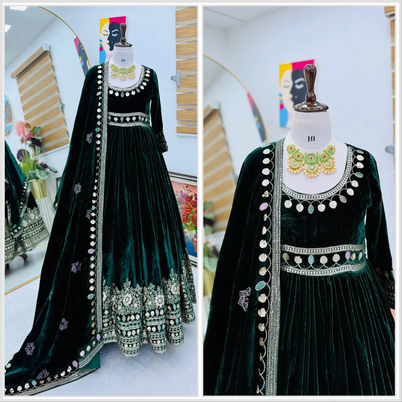 Velvet Embroidered Anarkali Gown Set