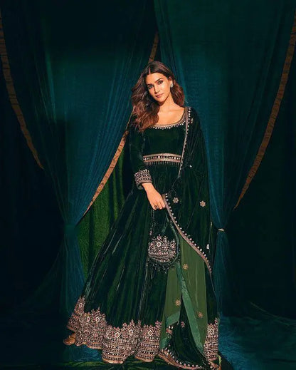 Velvet Embroidered Anarkali Gown Set
