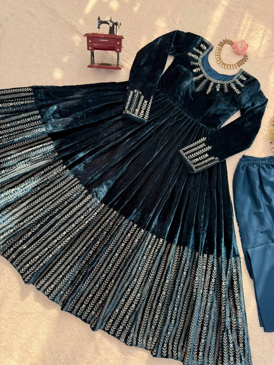 Velvet Embroidered Anarkali Set