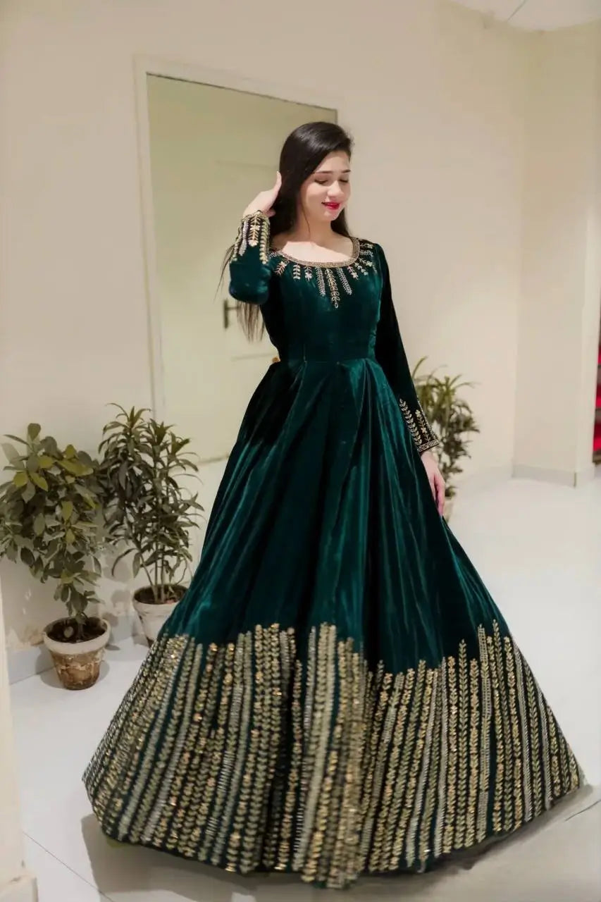 Velvet Embroidered Anarkali Set