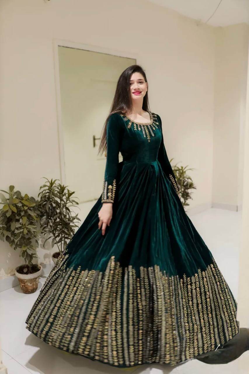 Velvet Embroidered Anarkali Set