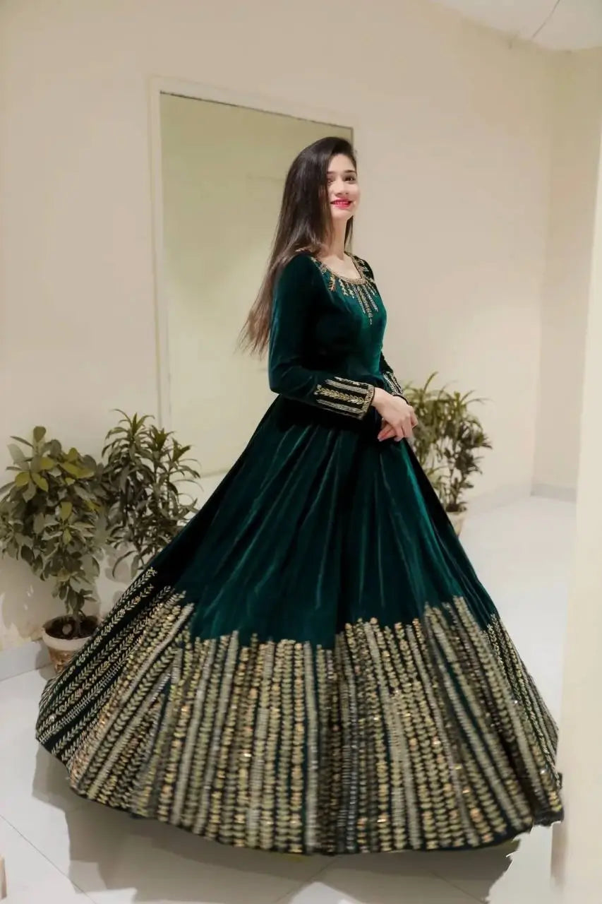 Velvet Embroidered Anarkali Set
