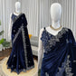 Velvet Embroidered Designer Saree
