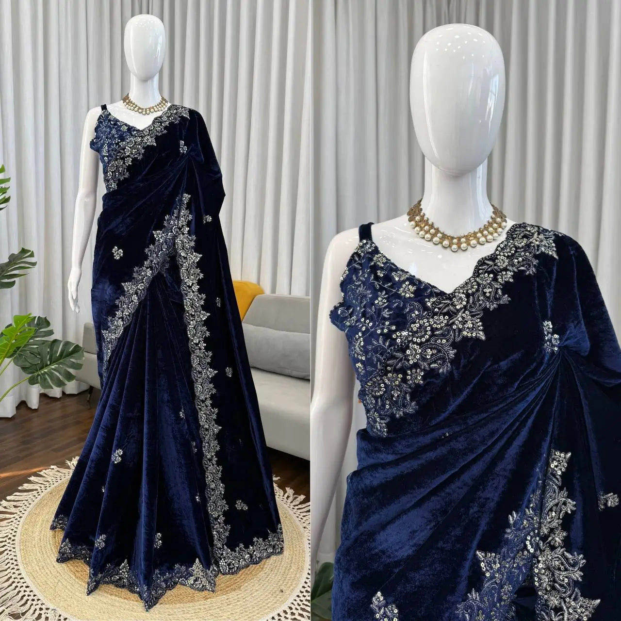 Velvet Embroidered Designer Saree