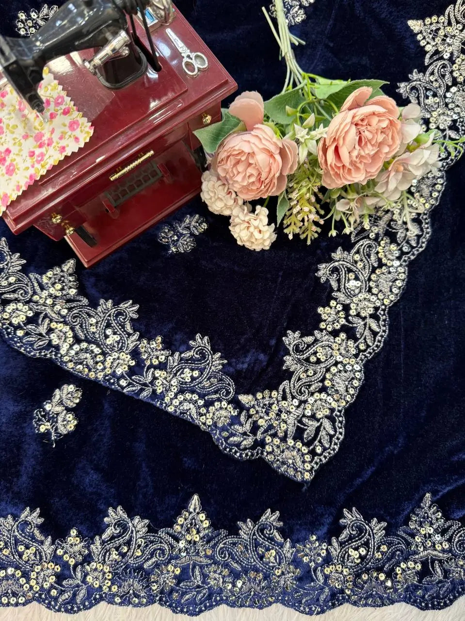 Velvet Embroidered Designer Saree