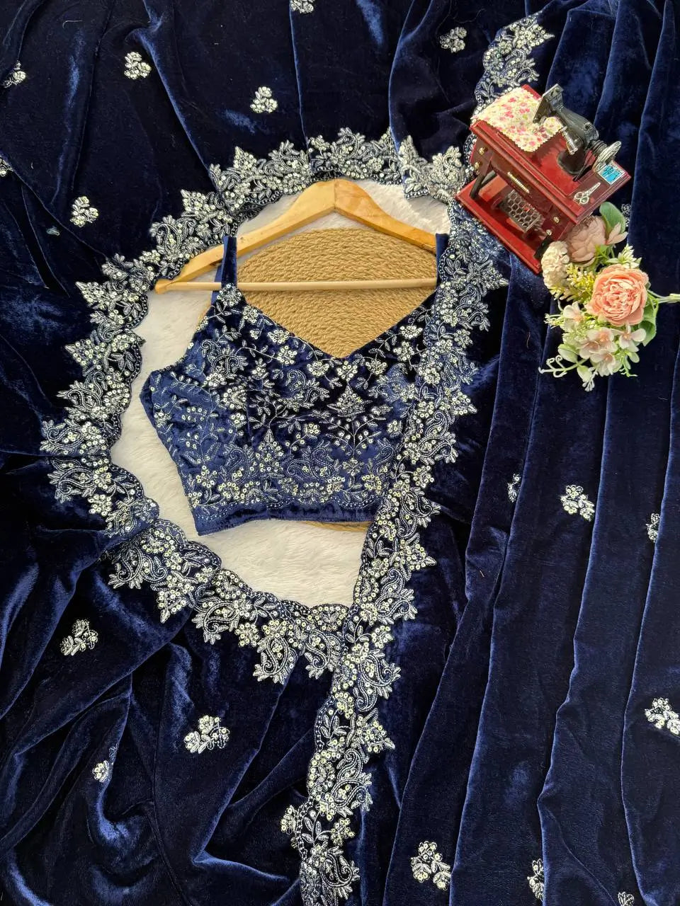 Velvet Embroidered Designer Saree