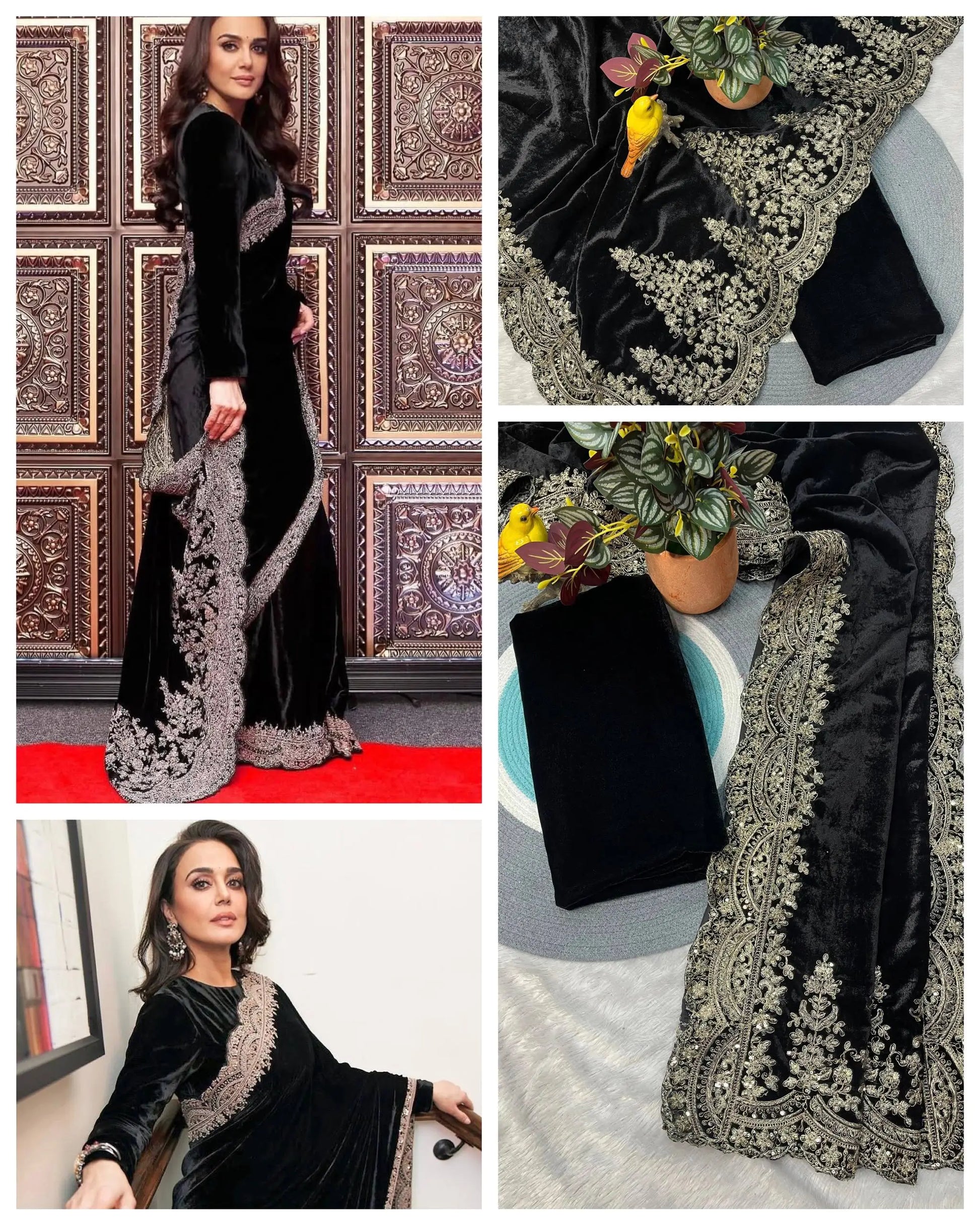 Velvet Embroidered Designer Saree