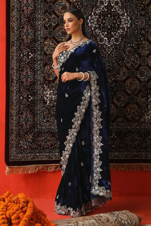 Velvet Embroidered Designer Saree