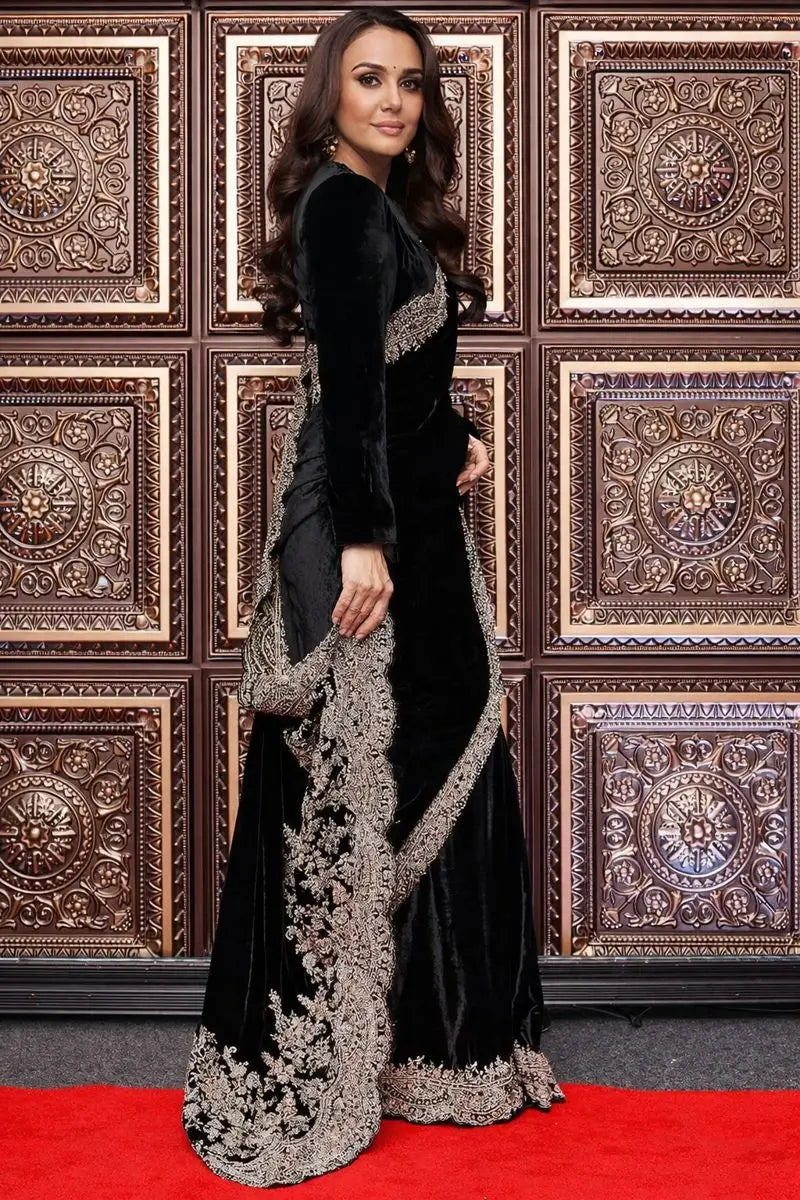 Velvet Embroidered Designer Saree