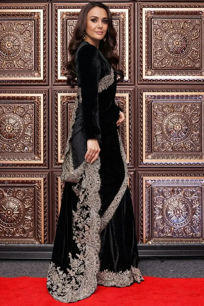 Velvet Embroidered Designer Saree