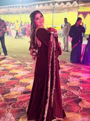 Velvet Embroidered Festive Lehenga Set