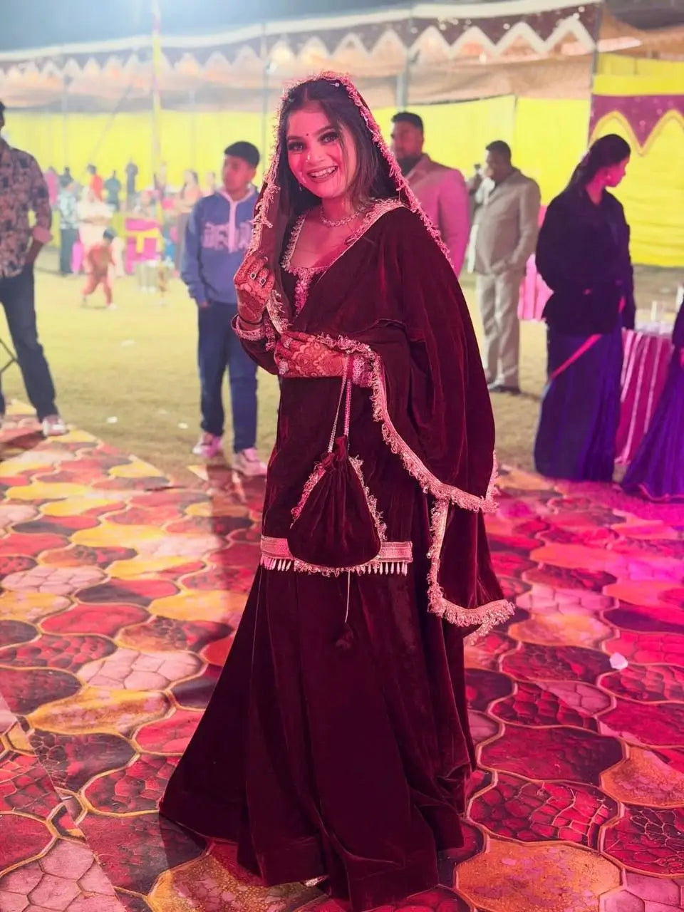 Velvet Embroidered Festive Lehenga Set