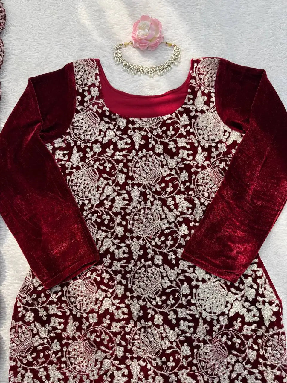 Velvet Embroidered Festive Suit Set