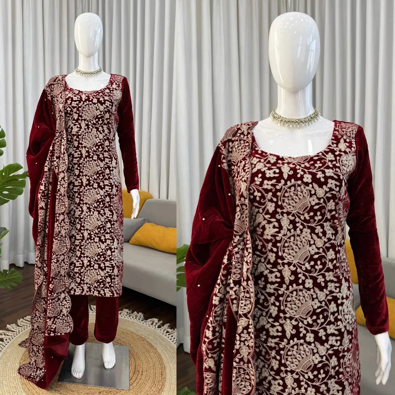 Velvet Embroidered Festive Suit Set