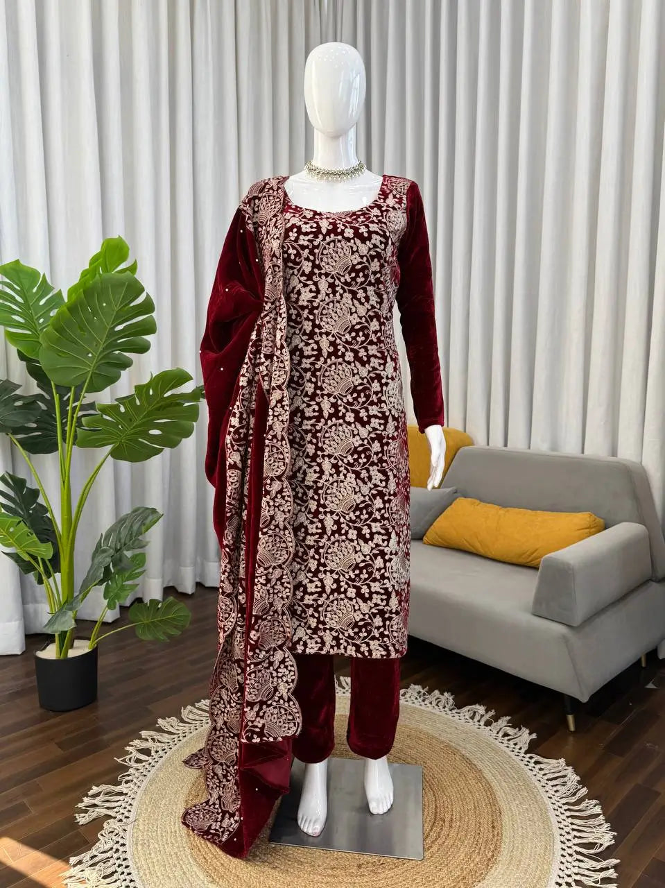 Velvet Embroidered Festive Suit Set