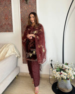 Velvet Embroidered Kurti with Farshi Salwar Set
