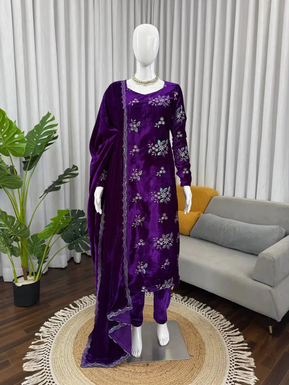 Velvet Embroidered Palazzo Suit Set
