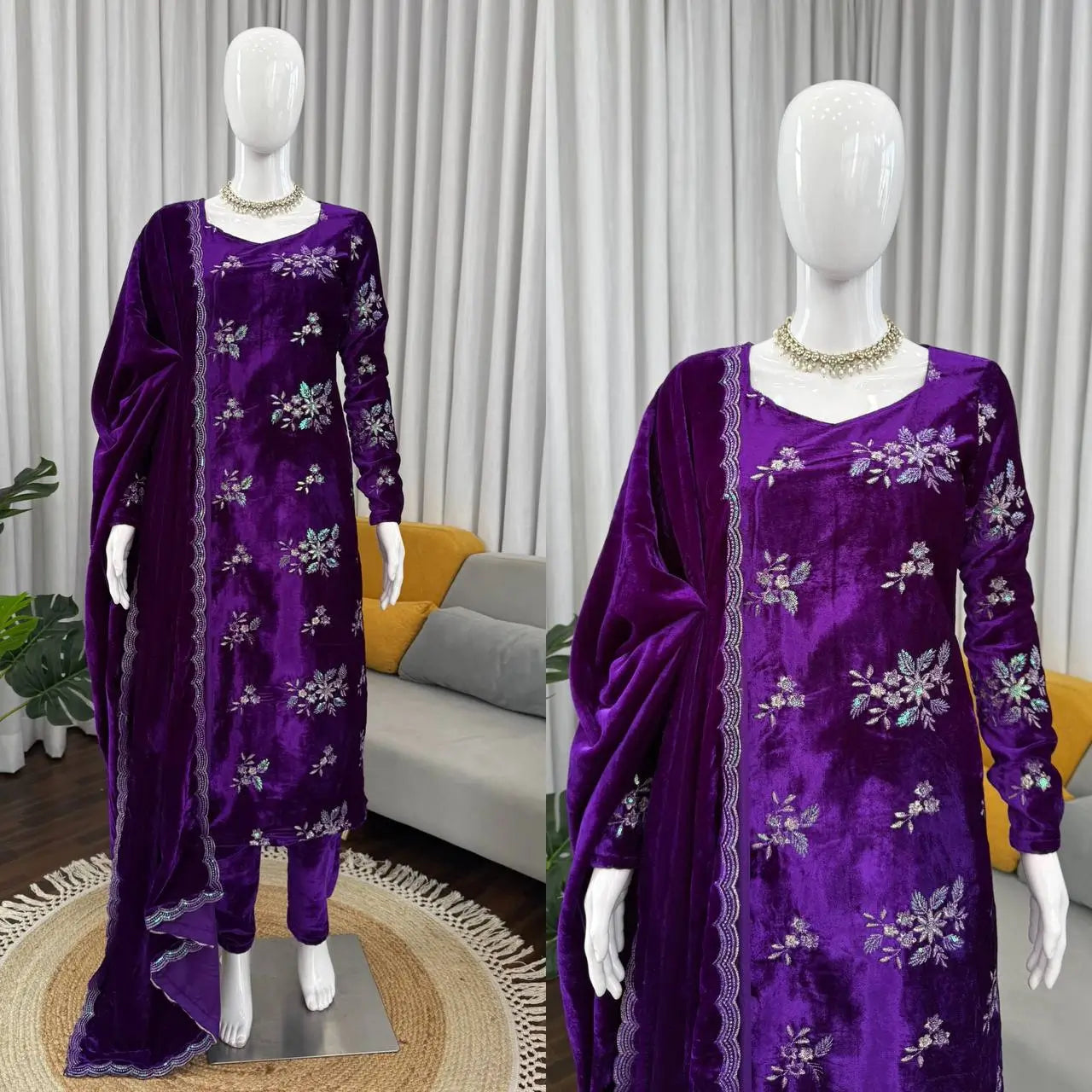 Velvet Embroidered Palazzo Suit Set