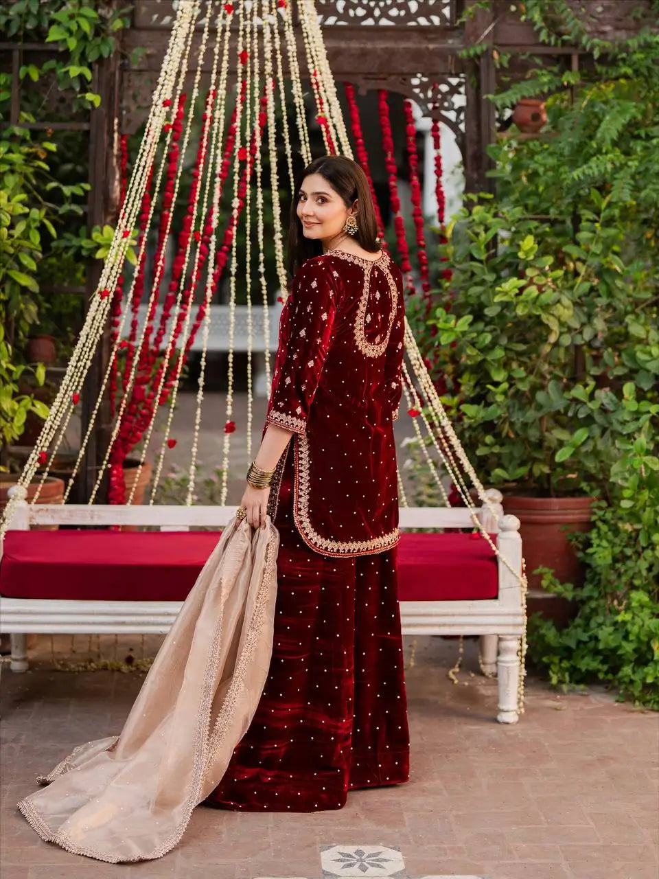 Velvet Embroidered Palazzo Suit Set