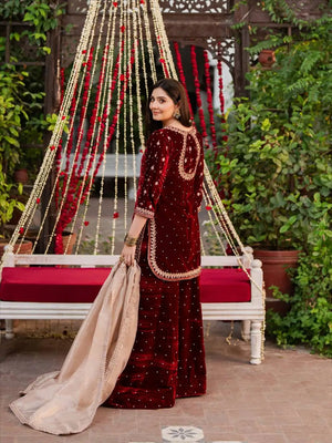 Velvet Embroidered Palazzo Suit Set