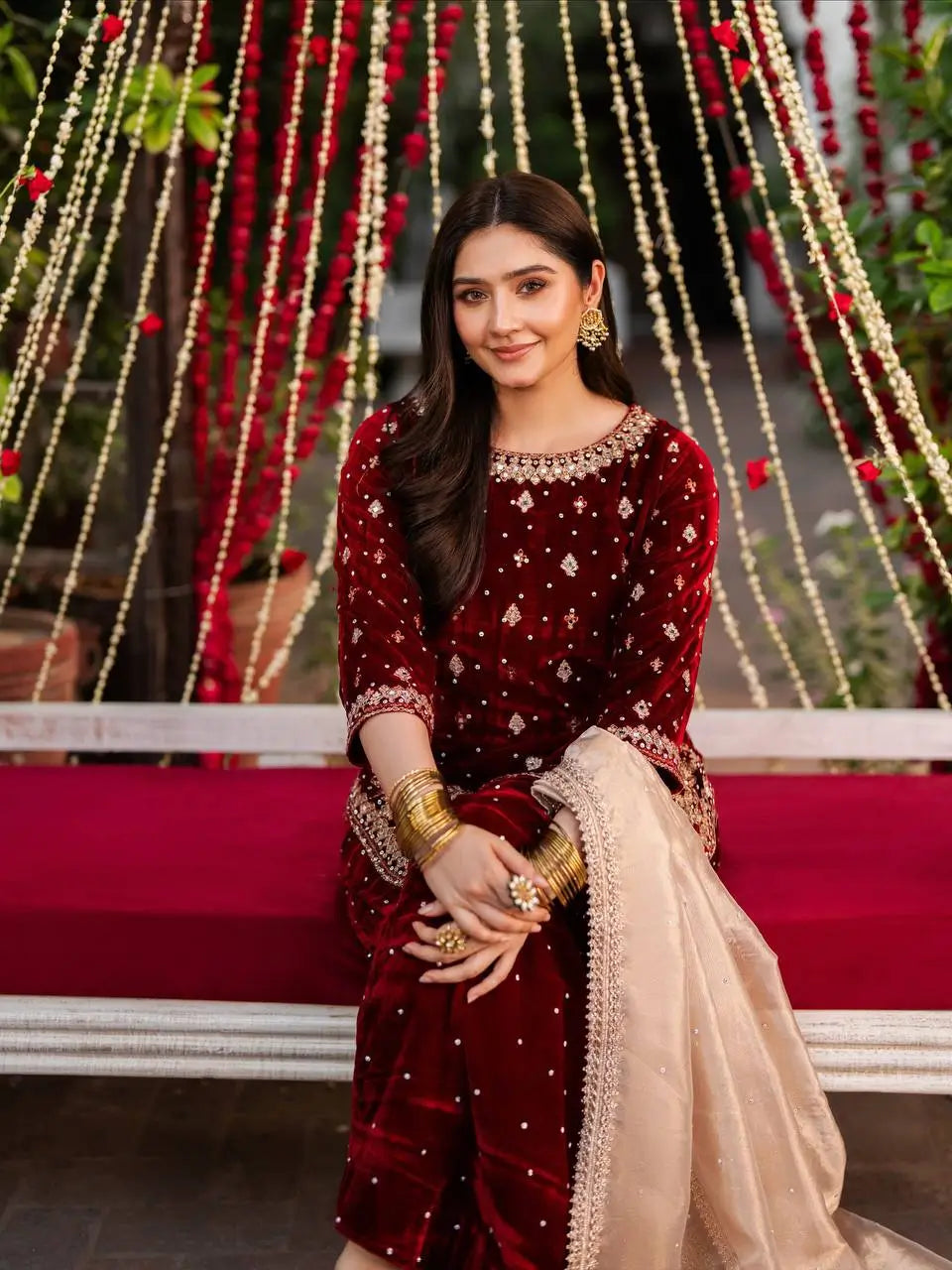 Velvet Embroidered Palazzo Suit Set