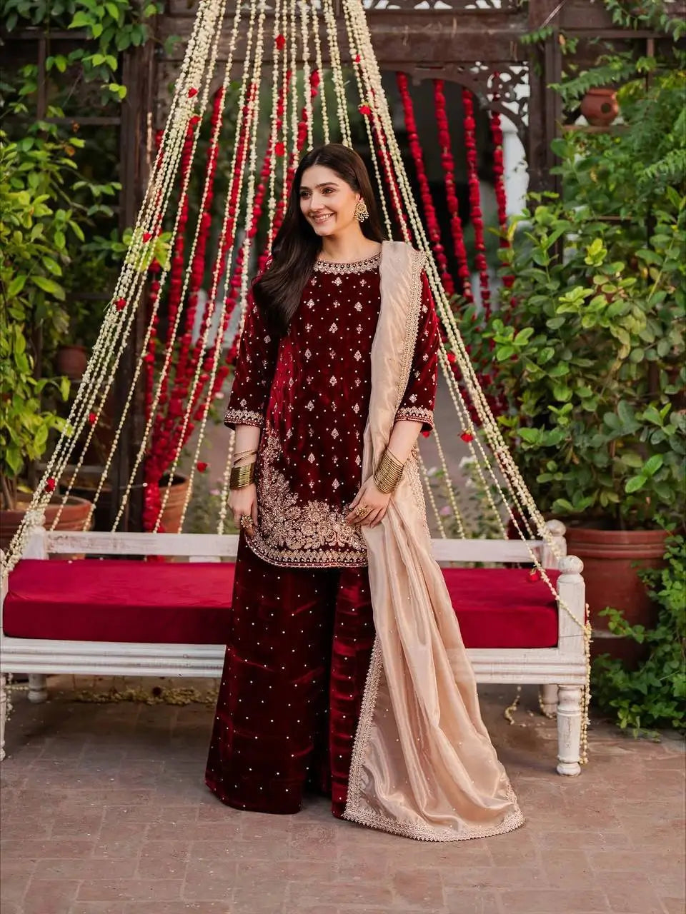 Velvet Embroidered Palazzo Suit Set