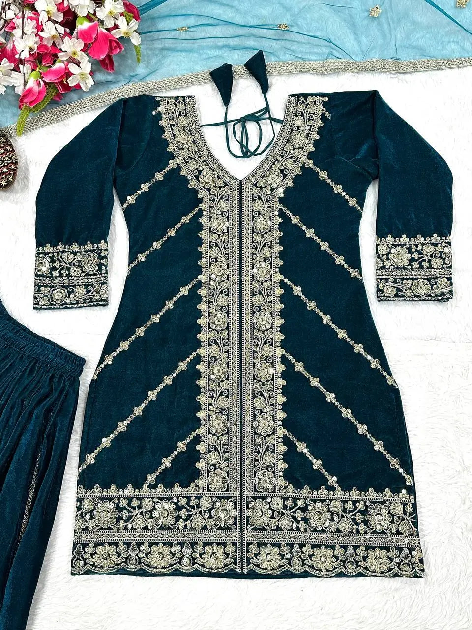 Velvet Embroidered Sharara Suit Set