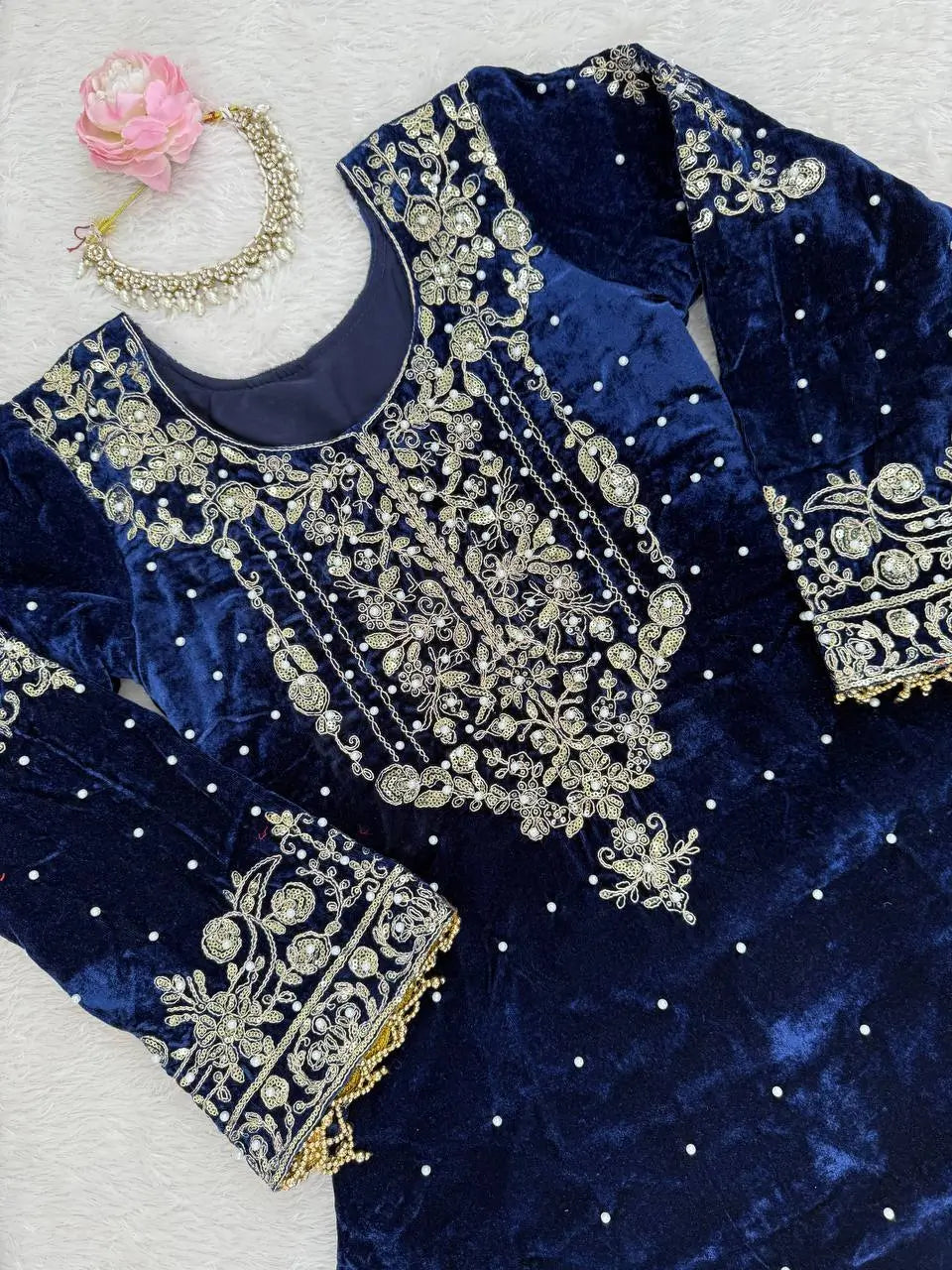 Velvet Embroidered Sharara Suit Set