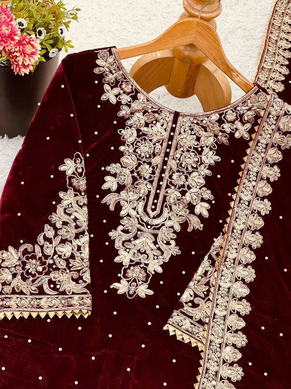 Velvet Embroidered Sharara Suit Set