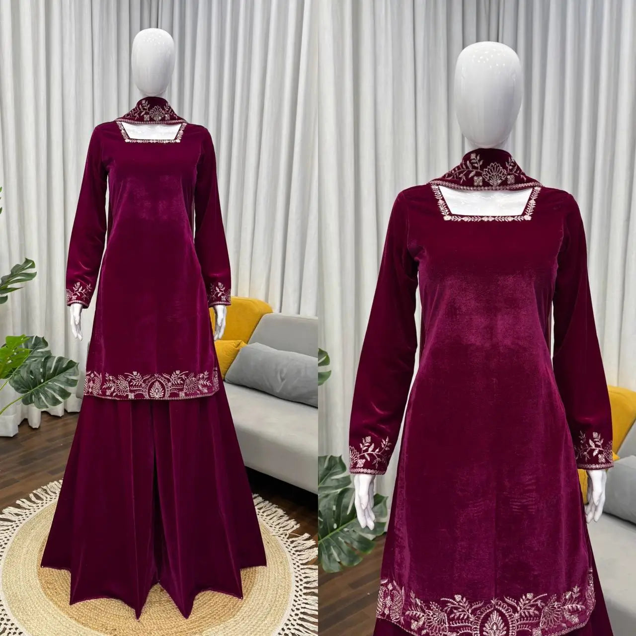 Velvet Embroidered Sharara Suit Set